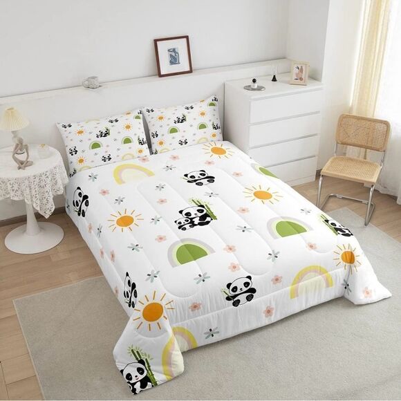 Cute Rainbow Panda Kids Queen Size Bedding Set- Comforter And 2 Pillow Cases NWT - Picture 3 of 7